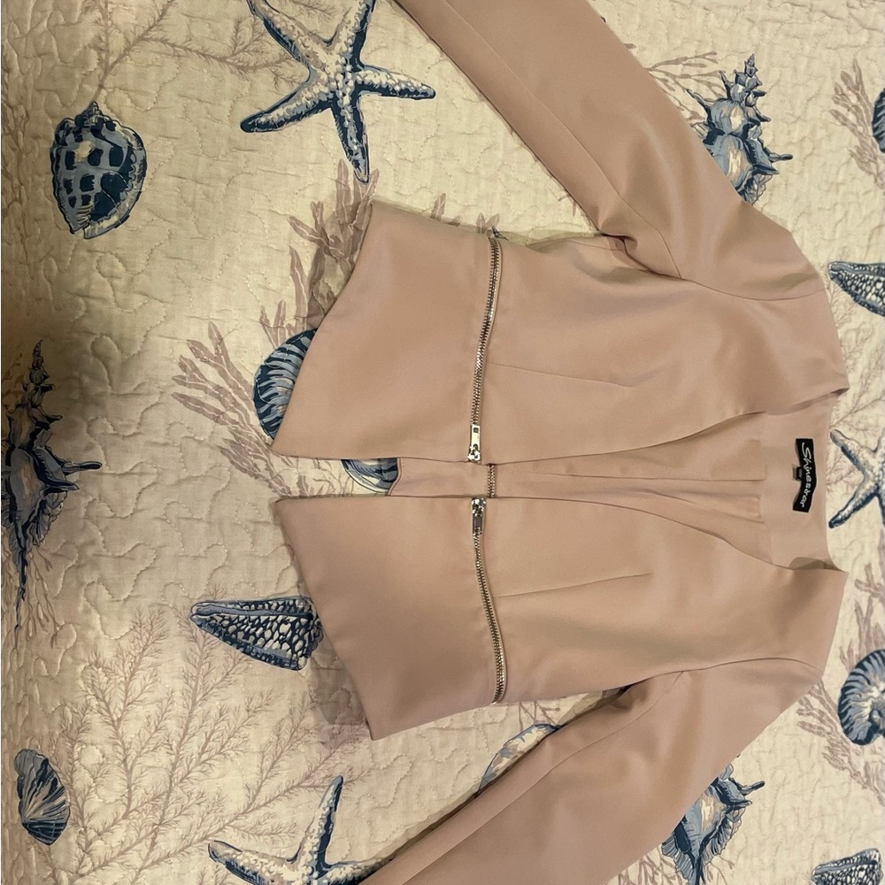Shinestar Women's Blush Blazer with Zipper Accents
